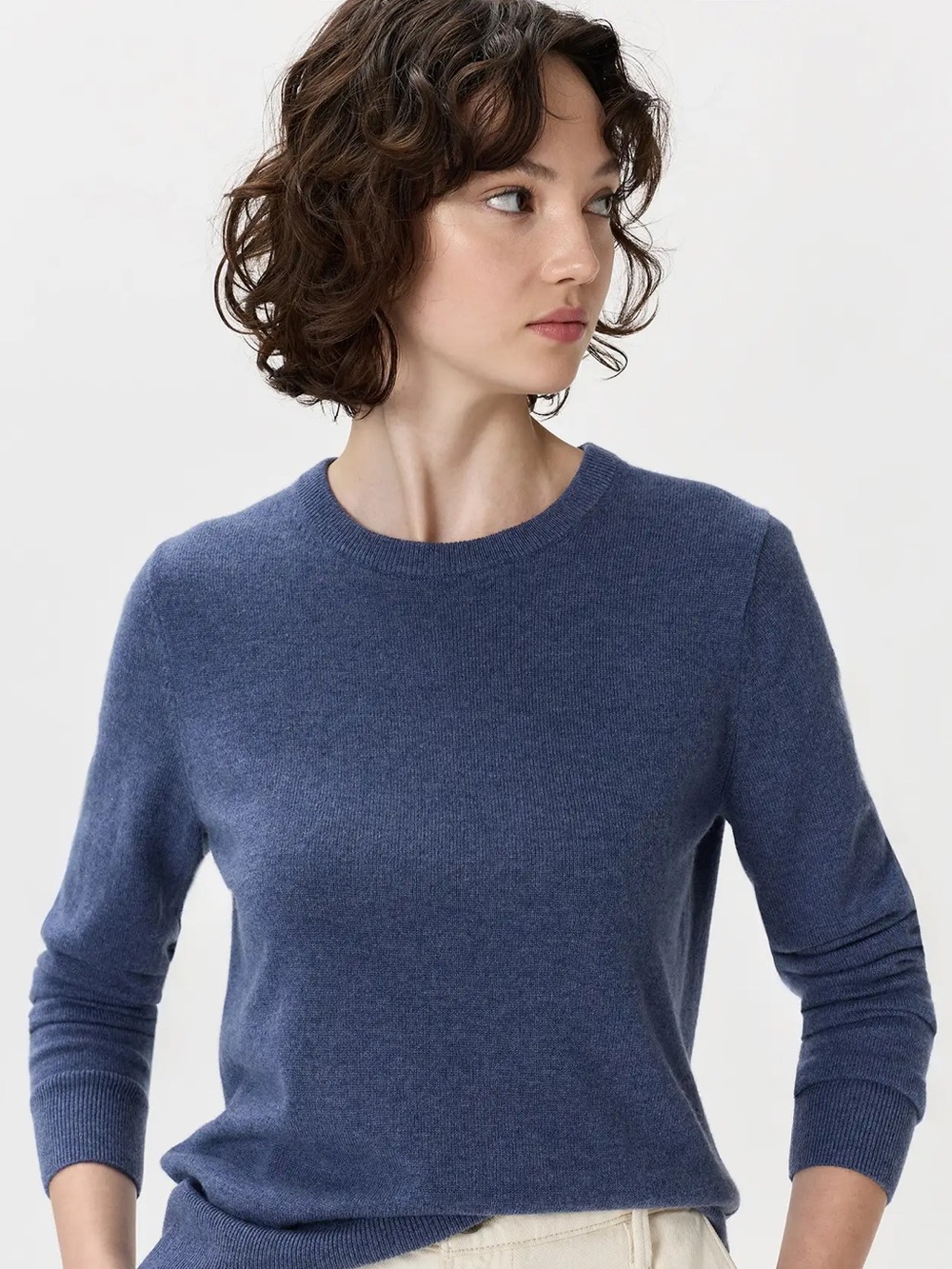 Quince Women's 100% Mongolian Cashmere Crewneck Sweater in Heather Storm Blue